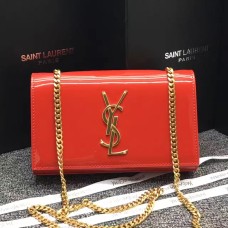Geantă YSL din piele lăcuită cu lanț 22cm roșie
