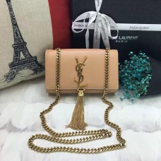 Geantă mică din piele cu lanț și ciucuri YSL, 17 cm, auriu-caisă