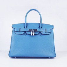Genți de mână Hermes Birkin 30cm Togo din piele albastru-argintiu