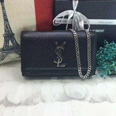 Geantă YSL Caviar din piele cu lanț 22cm negru argintiu
