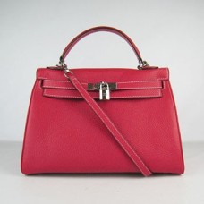 Geantă de mână Hermes Kelly 32cm Togo din piele roșie/argintie