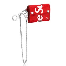 Portofel compact Louis Vuitton x Supreme cu lanț M67755 din piele Epi Roșu