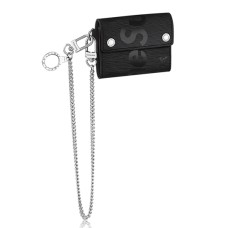 Portofel compact Louis Vuitton x Supreme cu lanț M67711 din piele Epi Negru