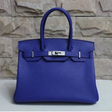 Geantă de mână Hermes Birkin 30cm Togo din piele albastru electric argintiu