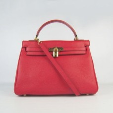 Geantă de mână Hermes Kelly 32cm Togo din piele roșie/aurie