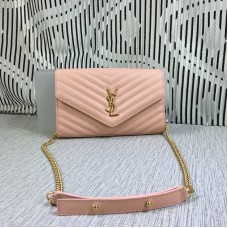 Geantă plic YSL cu lanț, piele caviar, roz, 23 cm