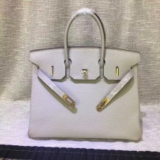 Geantă de mână Hermes Birkin 35cm Togo din piele gri deschis auriu