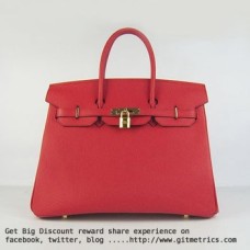 Genți Hermes Birkin 35cm piele de vită cu venă roșii aurii