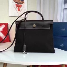 Geantă Hermes Herbag 31cm din pânză neagră