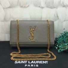 Geantă YSL Caviar din piele cu lanț 22cm gri-auriu