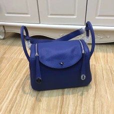 Geantă Hermes Lindy 30cm, albastru electric, argintiu