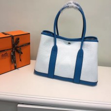 Geantă de mână Hermes Garden Party 36cm din piele, alb-albastru