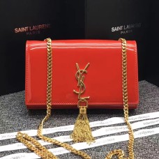 Geantă YSL cu lanț și ciucuri 22 cm din piele lăcuită, roșie