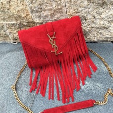 Geantă YSL din piele întoarsă cu ciucuri 22 cm, roșie