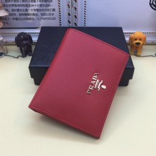Portofel mic Prada 1M0204 Bifold din piele Saffiano roșu