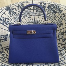 Geantă Hermes Kelly 28cm Togo din piele albastru electric argintiu