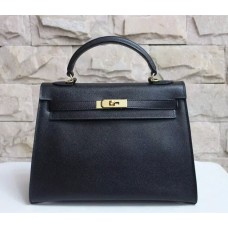 Geantă Hermes Kelly 32cm Epsom din piele neagră aurie