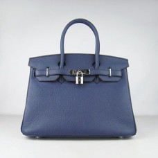 Genți de mână Hermes Birkin 30cm Togo din piele albastru închis argintiu