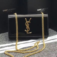 Geantă YSL din piele lăcuită cu lanț 22cm neagră