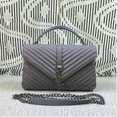 Geantă Saint Laurent mare cu lanț și mâner superior, gri, 32 cm