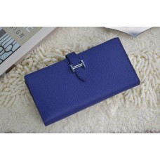 Portofel Hermes din piele de vițel H005 Albastru regal