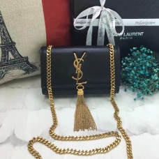 Geantă mică YSL din piele cu lanț și ciucuri, 17 cm, neagră