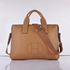 Geantă Hermes din piele de vițel 8078, culoare cafea deschisă, argintie