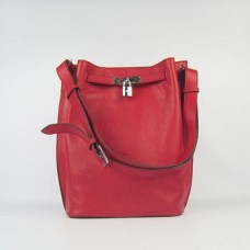 Geantă de umăr Hermes So Kelly 28cm Togo din piele roșie argintie