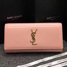 Geantă de mână YSL din piele lăcuită, 27 cm, roz