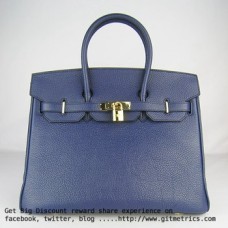 Genți de mână Hermes Birkin 35cm Togo din piele albastru închis auriu