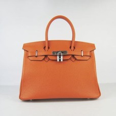 Genți de mână Hermes Birkin 30cm Togo din piele portocalie argintie