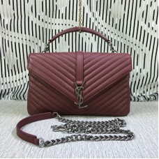 Geantă Saint Laurent mare cu lanț și mâner superior, roșu închis, 32 cm