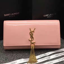 Geantă de mână YSL din piele lăcuită cu ciucuri, 27 cm, roz