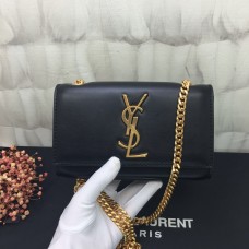 Geantă mică din piele cu lanț YSL 17cm Negru Auriu