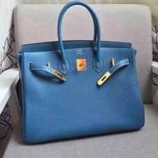 Genți de mână Hermes Birkin 35cm Togo din piele albastru-auriu