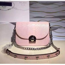 Geantă Prada Arcade din piele cu imprimeu șarpe roz deschis