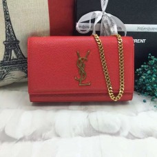 Geantă YSL Caviar din piele cu lanț 22cm Roșu-Auriu