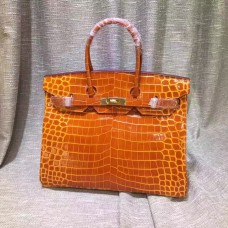 Geantă Hermes Birkin 35cm din piele de crocodil, portocaliu-auriu
