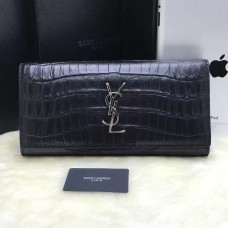 Geantă YSL Clutch 27cm Piele Croco Negru Argintiu