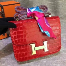 Geantă Hermes Constance 23cm Croco Leather Roșie