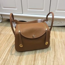 Geantă Hermes Lindy 30cm, culoarea cămilă, aurie