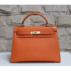 Geantă Hermes Kelly 32cm Epsom din piele portocalie aurie