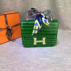 Geantă Hermes Constance 23cm Croco Leather Verde