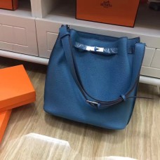 Geantă de umăr Hermes So Kelly 28cm Togo din piele albastră argintie