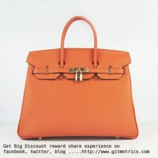 Genți Hermes Birkin 35cm piele de vită cu venă portocaliu auriu