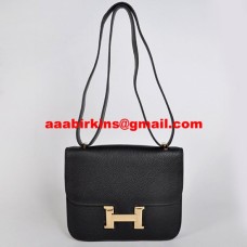 Geantă Hermes Constance 23cm Togo din piele neagră aurie