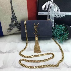 Geantă mică YSL cu lanț și ciucuri 17cm piele întoarsă gri