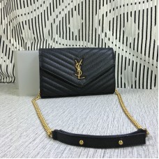 Geantă YSL Envelope Chain din piele Caviar neagră 23cm