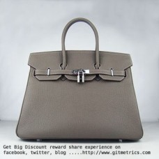 Genți Hermes Birkin 35cm piele de bovină cu venă argintii kaki închis
