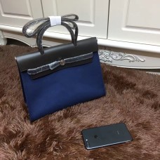Geantă Hermes Herbag 31cm Albastru Închis din Pânză